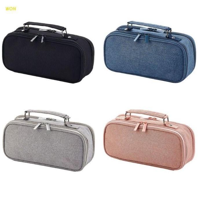 

WON LARGE CAPACITY DOUBLE LAYER PENCIL CASE CANVAS PORTABLE STORAGE BA