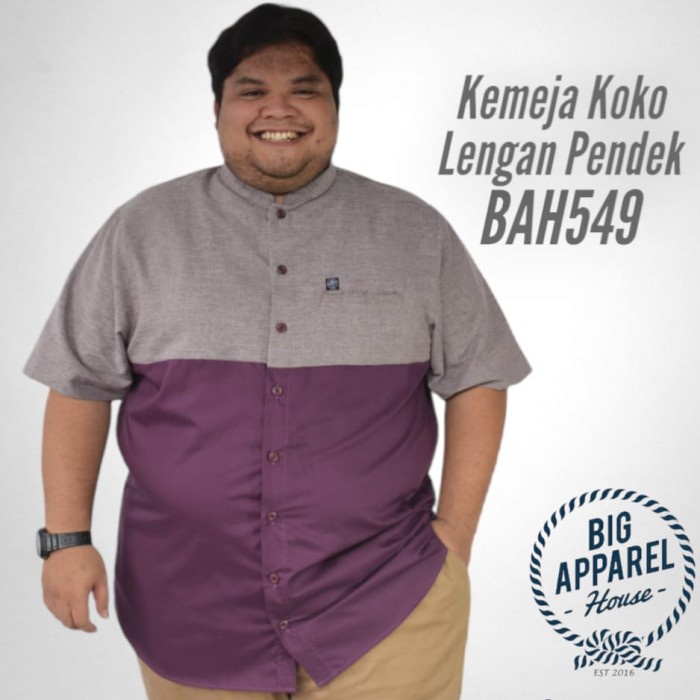 Kemeja Koko Jumbo Oversize Big Size Pria Laki Co Two Tone Ungu BAH 549