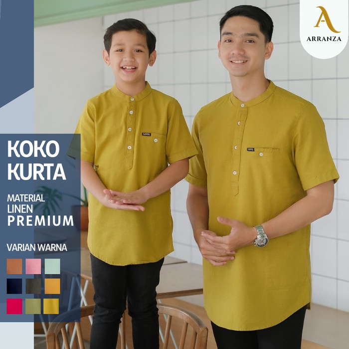 SPECIAL Baju Koko Couple Ayah anak Original Saviq bahan linen warna lime