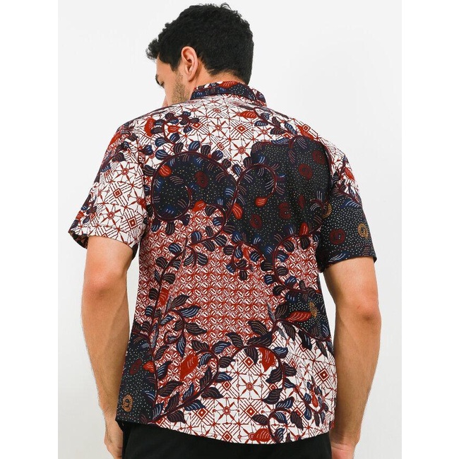 EKSLUSIF Arjuna Weda Hem Batik Pria Motif Daun Jalar - Slim Fit Bahan Katun Lengan Pendek Kerah