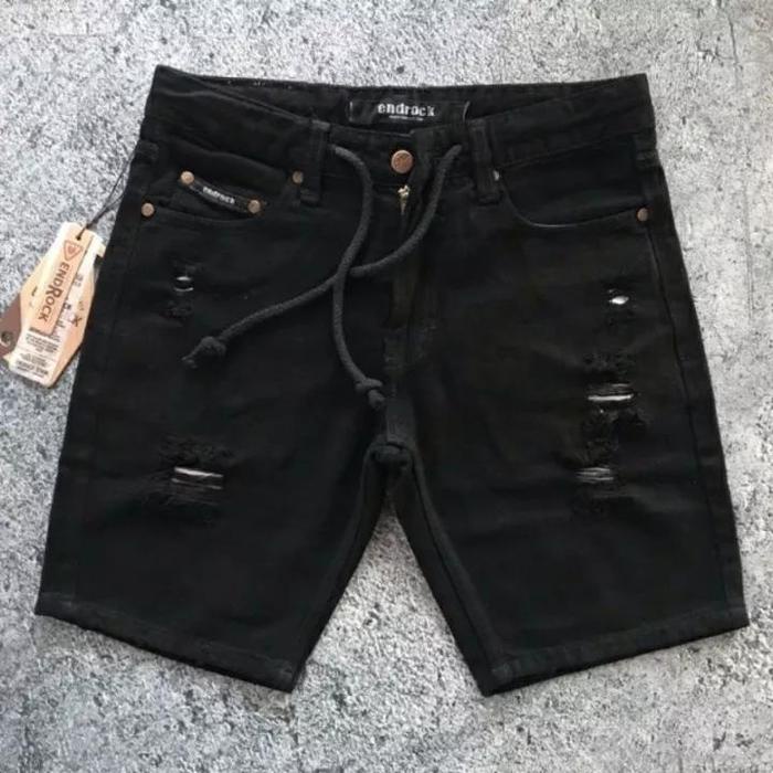Celana Pendek Distro // Celana Pendek Pria // Celana Pendek Jeans Sobek Tali Kolor Dewasa Hitam