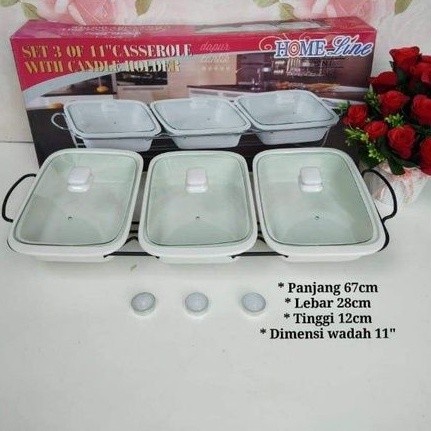 HOMELINE Basi Prasmanan Segi Putih Keramik 3 Pcs + Rak GBC-1103