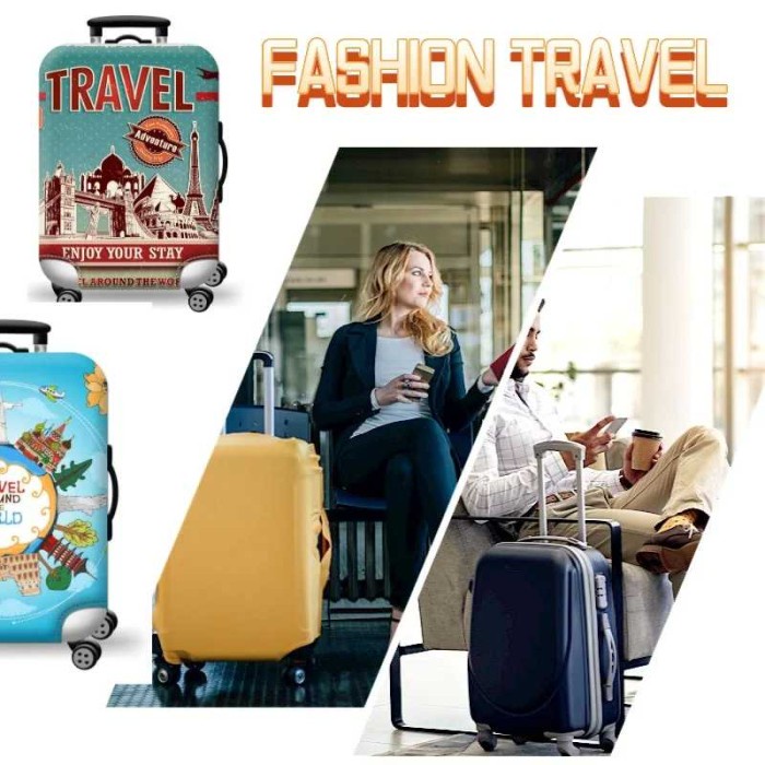 Sarung Koper Luggage Suitcase Cover Travel Motif Polos Ukuran 18 20 22 24 26 28 30 32 Inch