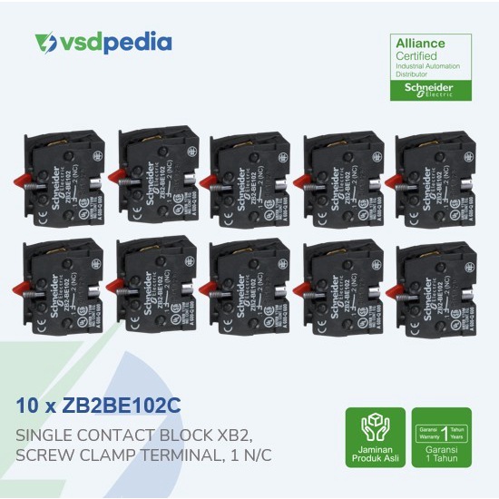 SCHNEIDER ADDITIONAL CONTACT BLOK XB2 1 N/C ZB2BE102C x 10