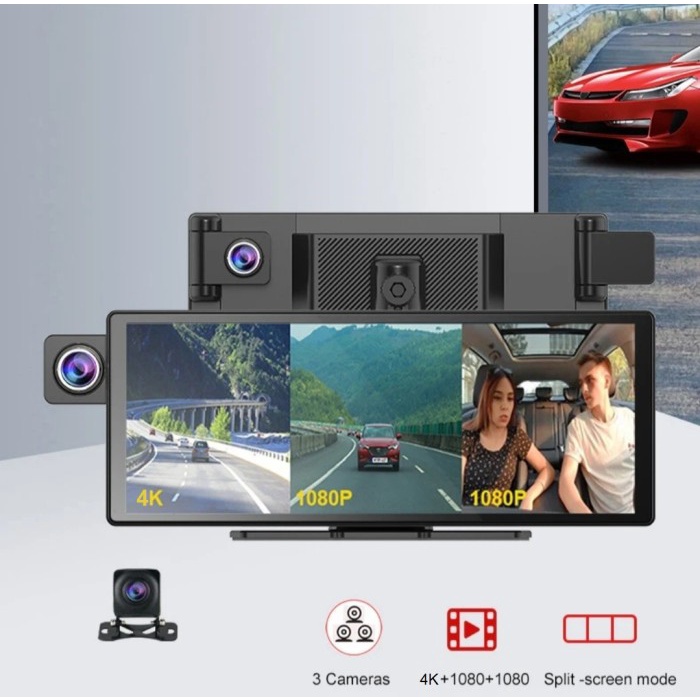 CAR DVR / Dashcam mobil 10.26" 4K + GPS + WIFI, Support Android Auto, Apple Car Play & Mirrolink