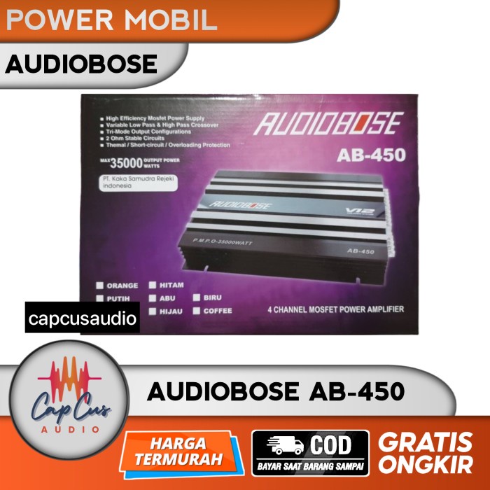 BISA GOSEND POWER AMPLIFIER MOBIL 4 CHANNEL AUDIOBOSE AB-450 / AB450 V12 AUDIOBOSE