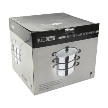 Natanel Panci Kukus 3 Susun Tutup Kaca Kris Steamer Stainless 30 Cm