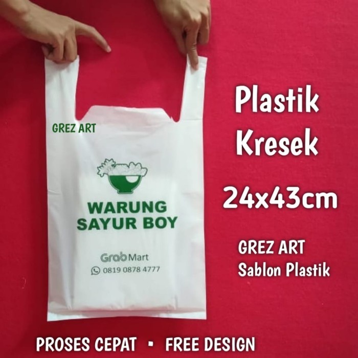 MURAH Sablon Plastik Kresek Putih, 24x43cm FREE DESIGN
