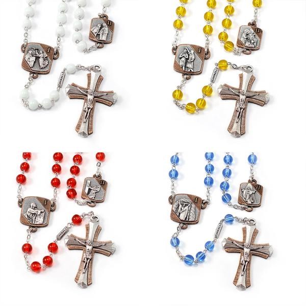 Kualitas terbaik] Rosario Kristal The 4 Mysteries of the Rosary Rohani Katolik