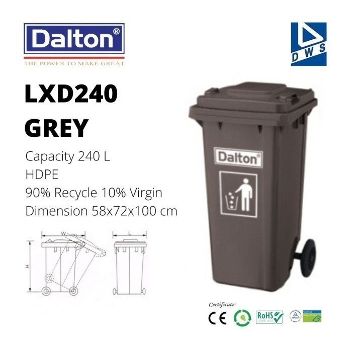 Tempat Sampah Plastik Outdoor Dalton Lxd240F Dustbin Hdpe 240L Grey