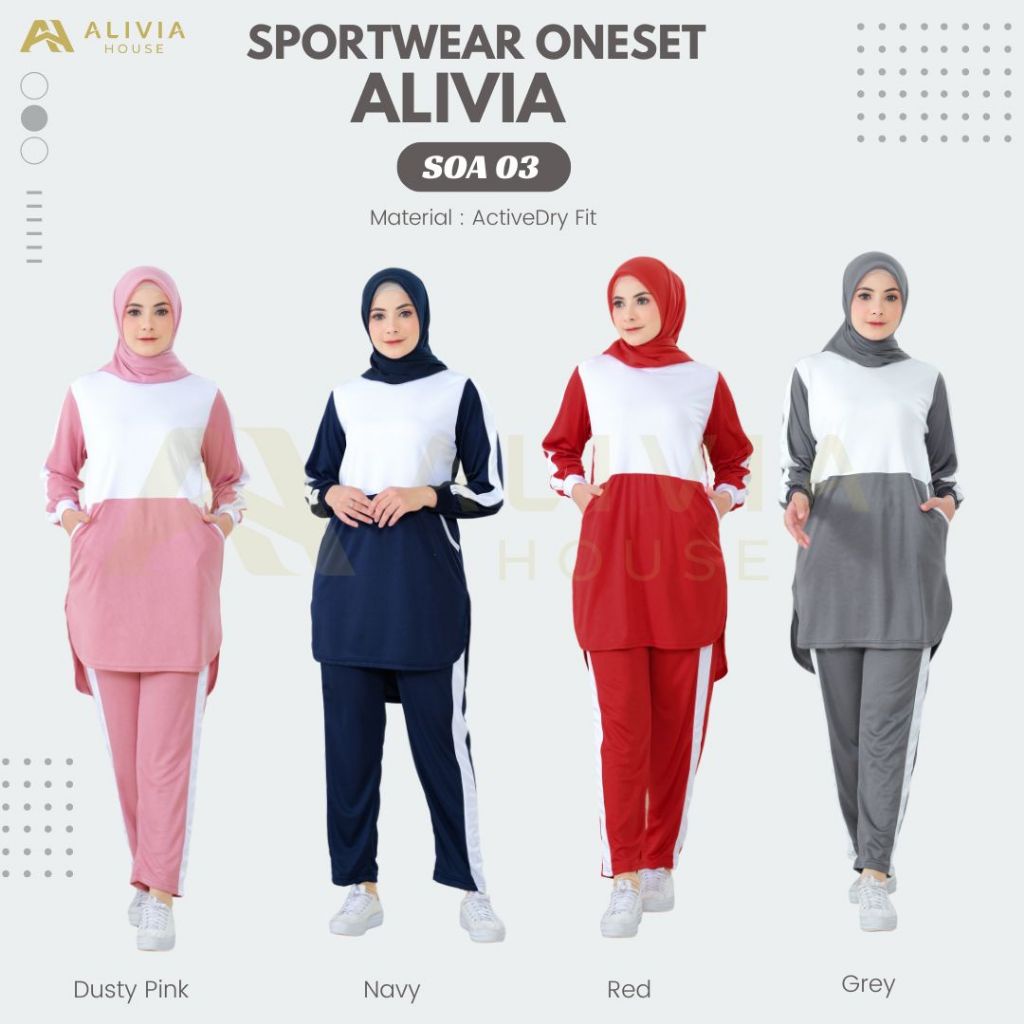 Sportwear Oneset Alivia SOA03 - Setelan Olahraga Wanita - Baju Olahraga Kaos Muslimah - Setelan