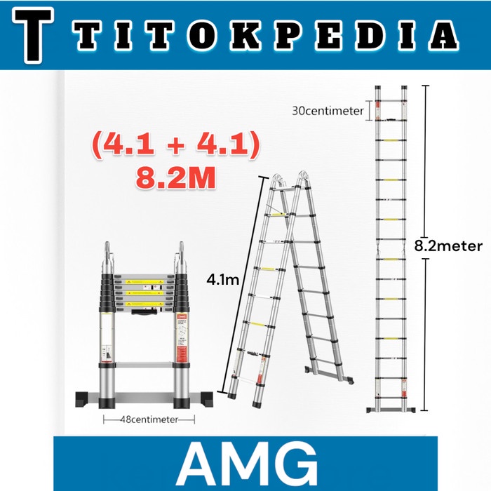 Tangga Teleskopik Double Alumunium 8.2 M /Tangga lipat 4.1m + 4.1m