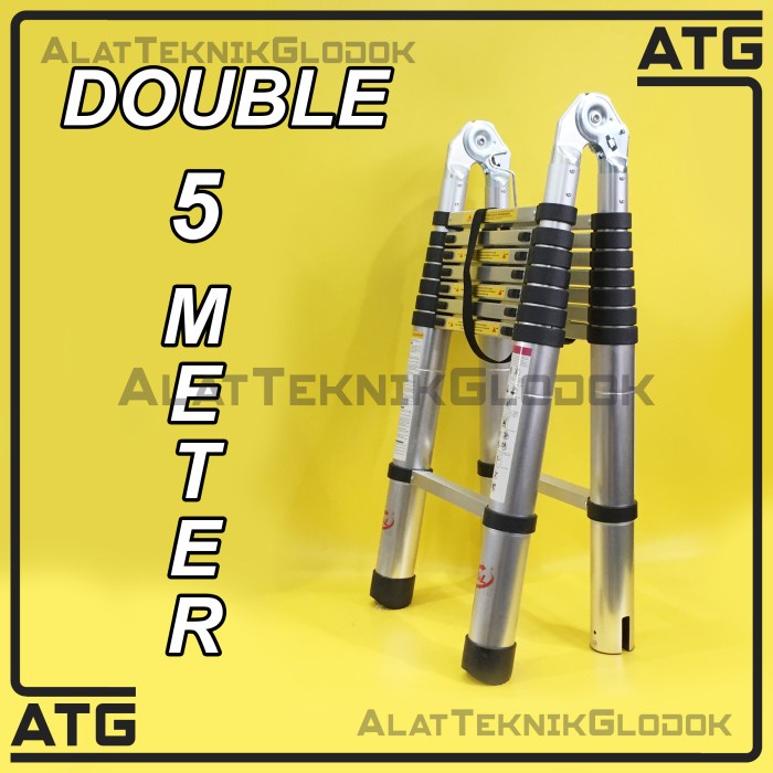 TANGGA ALUMUNIUM TELESKOPIK A 5 M DOUBLE / TANGGA LIPAT / merk HL