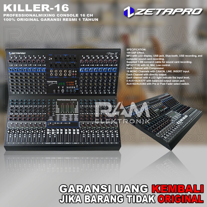 Mixer 16 Channel ZETAPRO KILLER 16 KILLER 16 Original Garansi Resmi 1 Tahun