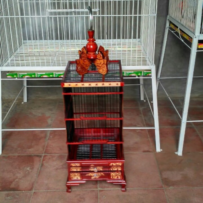 Kandang burung ukiran Semar kayu jati utk burung pleci ciblek dll