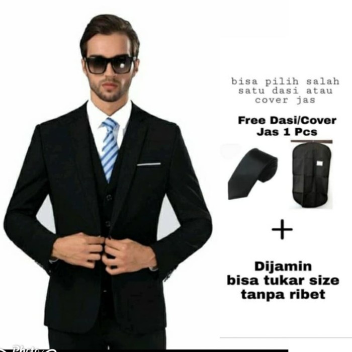 Keren jas pria resmi hitam list putih