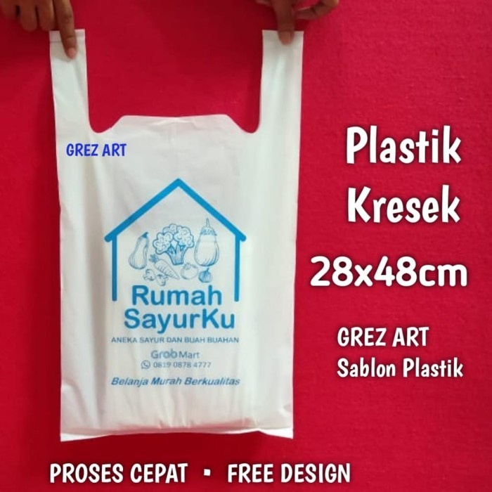 TERPERCAYA Sablon Plastik Kresek Putih, 28x48cm FREE DESIGN