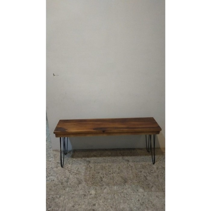 PREMIUM kursi panjang kaki besi 10 Mili, papan kayu (p:120 l:30 t:50)