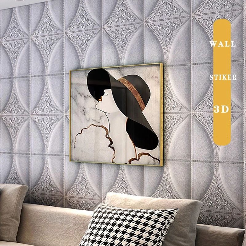 Wallpaper Dinding Foam Batik Oval 3D Tebal 5Mm 70X70 Cm