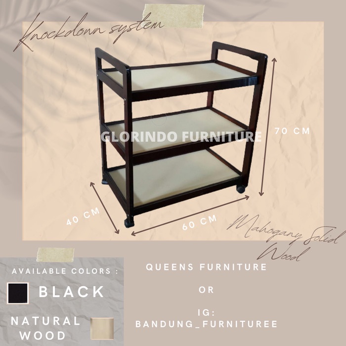 PREMIUM Rak susun kayu meja dorong meja tv mahoni