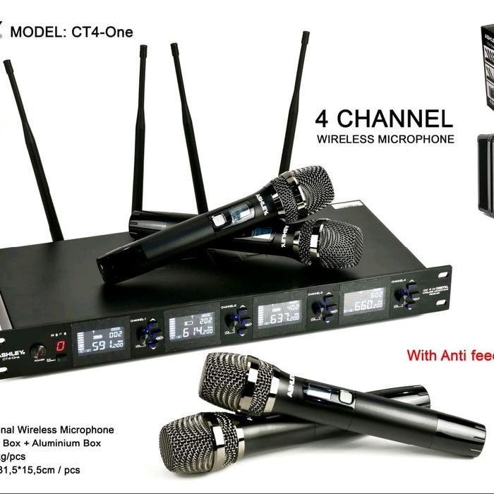 Mik Wireless ASHLEY CT4-ONE dengan Aluminium Box, 4 Micada dan Fitur Anti Feedback - Microphone