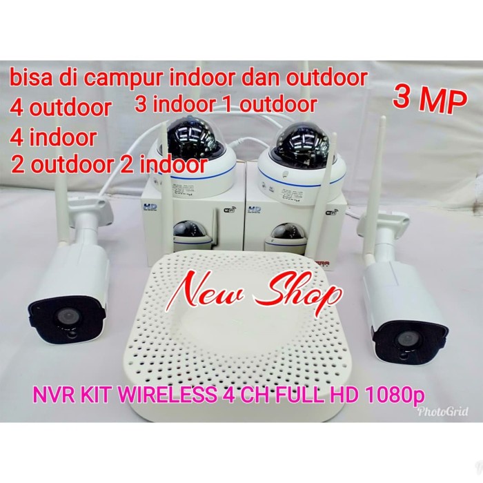 Paket cctv NVR KIT 4 KAMERA FULL HD 1080P (kamera full wireless)