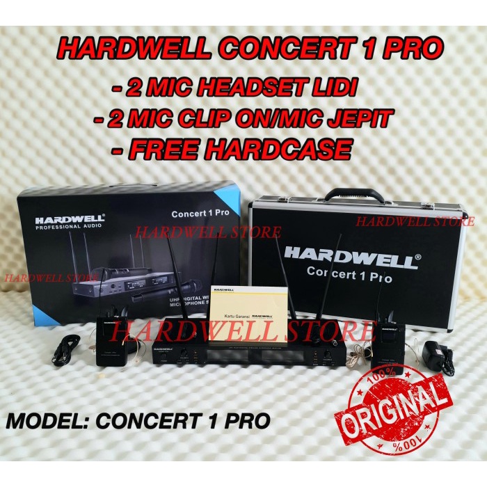 Mic Wireless Hardwell Concert 1 Pro 2 Mic Clip On/Jepit 2 Mic Headset