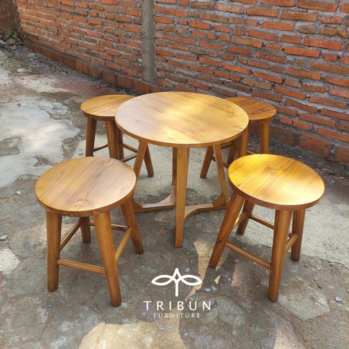 PREMIUM Stool Minimalis Bundar Kayu Jati