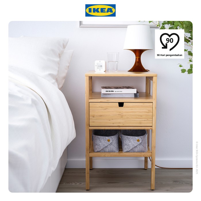 IKEA NORDKISA Meja Nakas Samping Tidur Bahan Bambu 40x40 cm