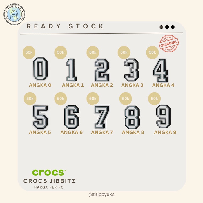 DISKON JIBBITZ CROCS SATUAN ORIGINAL HURUF ANGKA SKL