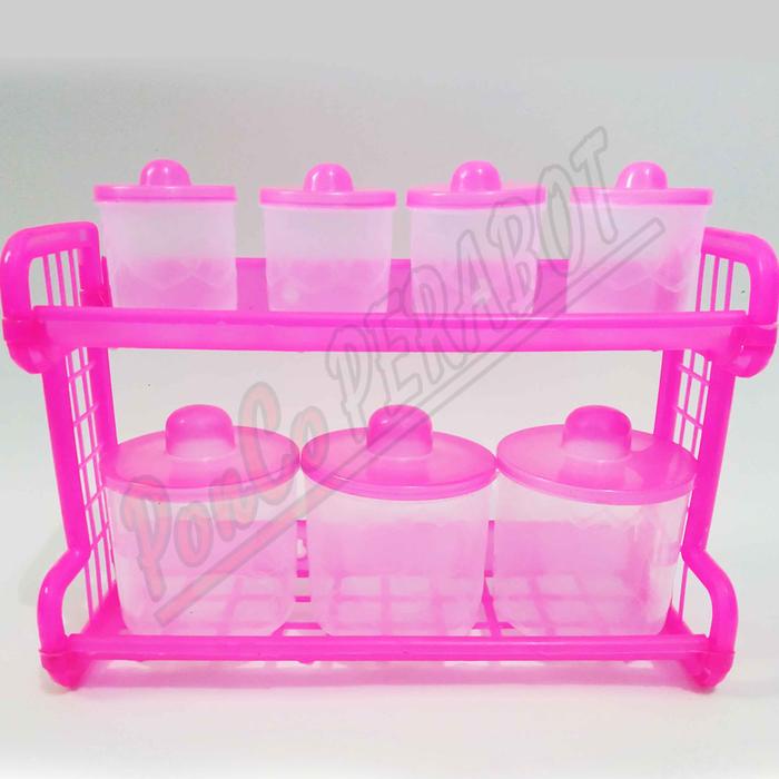 [Masih] Rak Bumbu / Kitchen Set / Tempat Bumbu Dapur Hijau Pink Plastik Toples Kitchenware -