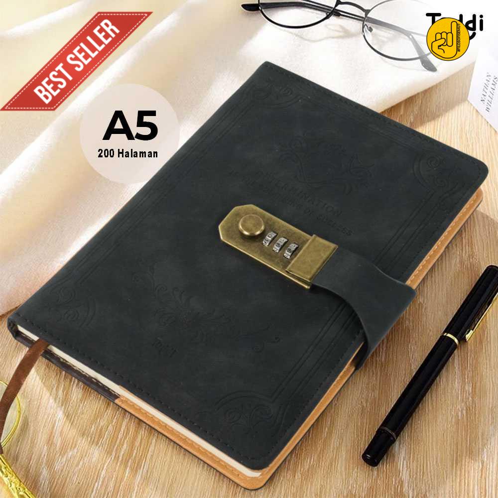 

baldan Toddi Buku Jurnal Leather Diary A5 68GSM 200 Halaman Grid with Lock - TD100 good quality