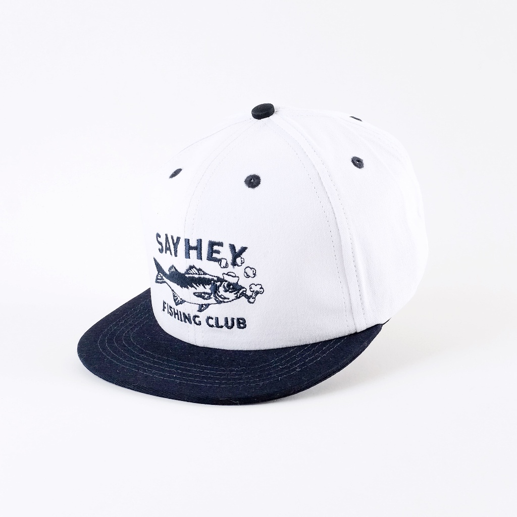 Sayhey Holidayclub - Fishing Caps (White - Navy Blue) Topi 6Panel Lidah Pendek Warna Putih Dan Biru
