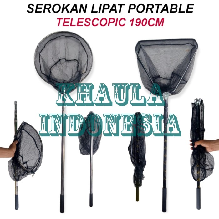 PREMIUM serokan jaring ikan lipat teleskopik portable mancing besar - Bulat