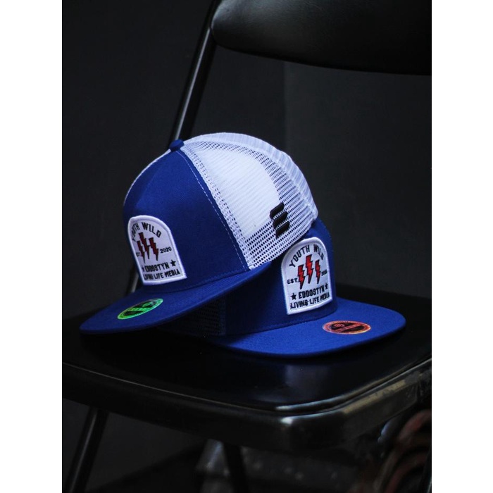 PREMIUM Eddostyn Topi Snapback Trucker Jaring Pria Dewasa BLUEWHITE
