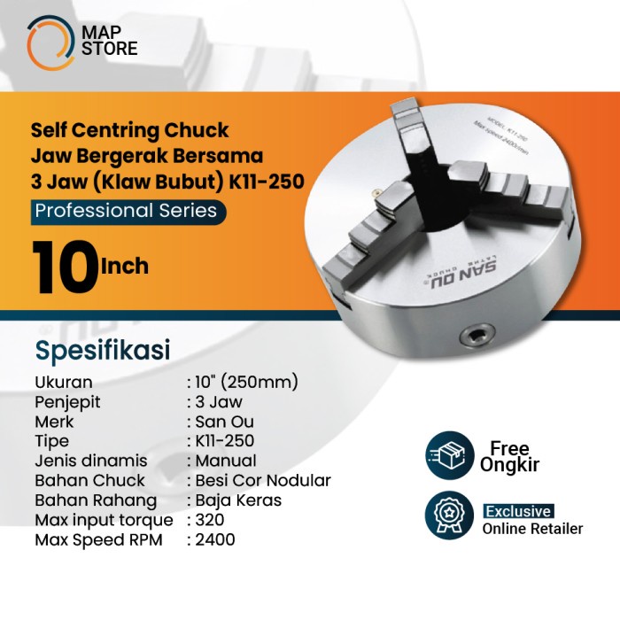 Terbagus Chuck Bubut 10" 3 Jaw / Claw Bubut 3 Jaw / Catok Kepala Bubut 10 Inch