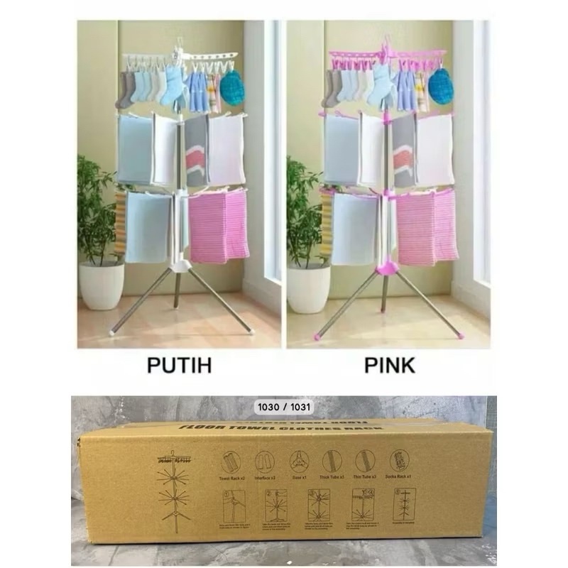 Terbatas PROMO Jemuran Pakaian Bayi 3 Susun / Jemuran Menara 3 Susun / Rak Pengering Pakaian lipat