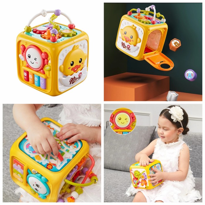 Mainan Edukatif Anak Permainan Kotak Drum Plastik Musik Puzzle Multifungsi - Block Music Cube 6 in 1