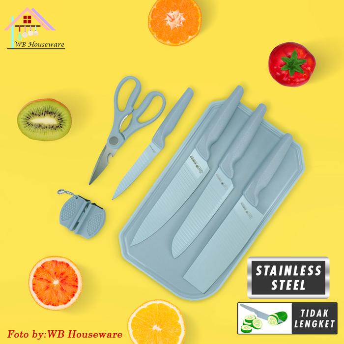 terbaru  stein steincookware neo blade stainless steel knives set blue/non stick knife alat masak