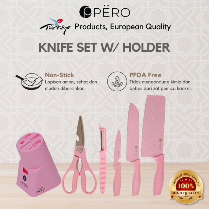 Pero Set of 6 Pisau Dapur Granite Knife with Holder Set Pisau Dapur Lapis Granite