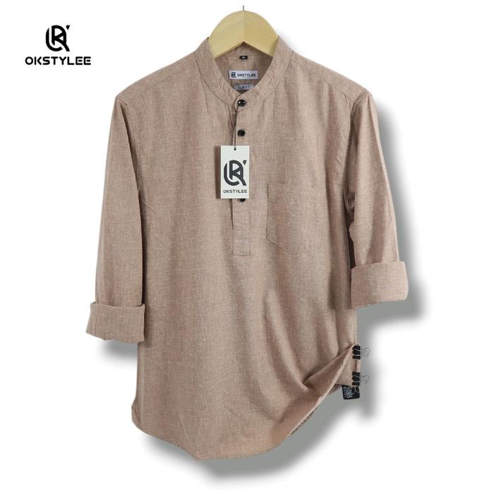 Terlaris Kemeja Kemko Pria Basic s Lengan Panjang Linen Kerah Koko Muslim Kurta Baju Dewasa Lengan