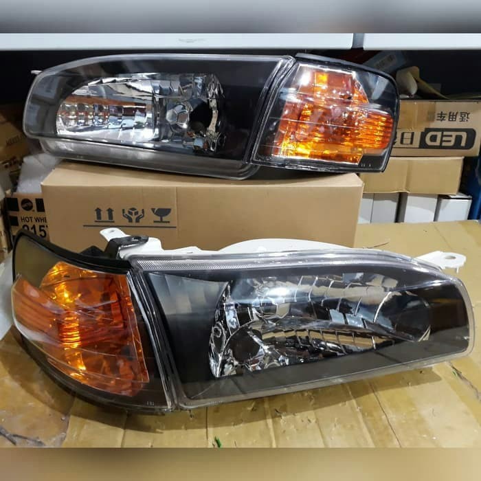 TERBARU Lampu Depan Head Lamp Headlamp +Sen Kristal Black Corolla Allnew AE111