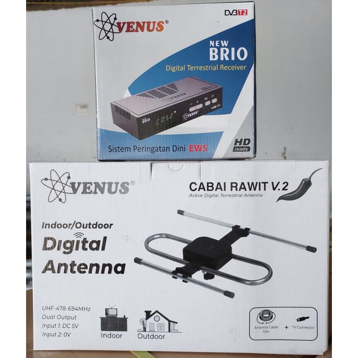 SET TOP BOX DVBT2 Paket Receiver TV VENUS Cabai Rawit + Antena Digital