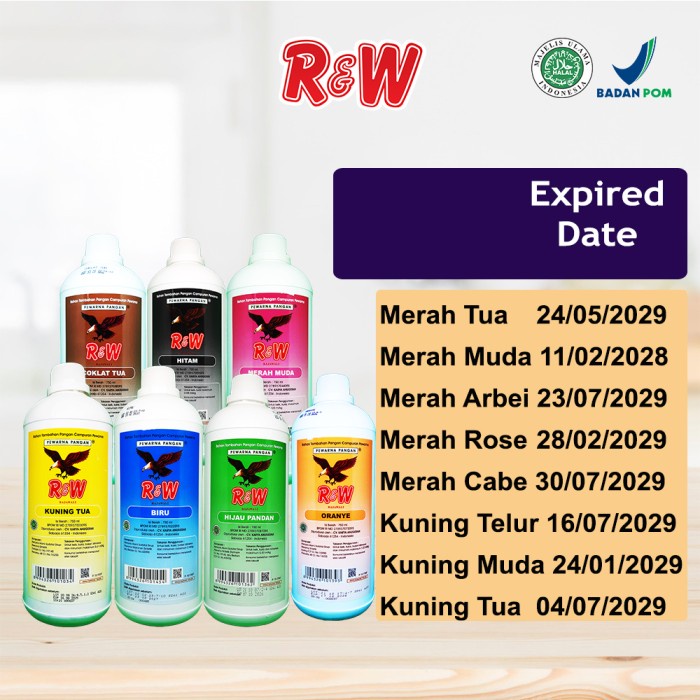 

Ready Stok" Pewarna Makanan Kue Rajawali R&W Rw 750 Ml 1 Kg