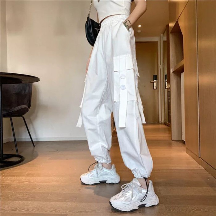 Celana Kargo Panjang Putih Broken White Cargo Jogger Pants Wanita Swag