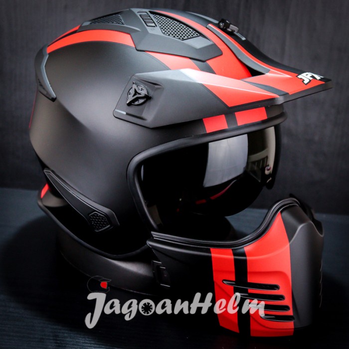 JPX HELM MX726R MX04 BLACK DOFF RED MX726 R CROSSOVER MX 04