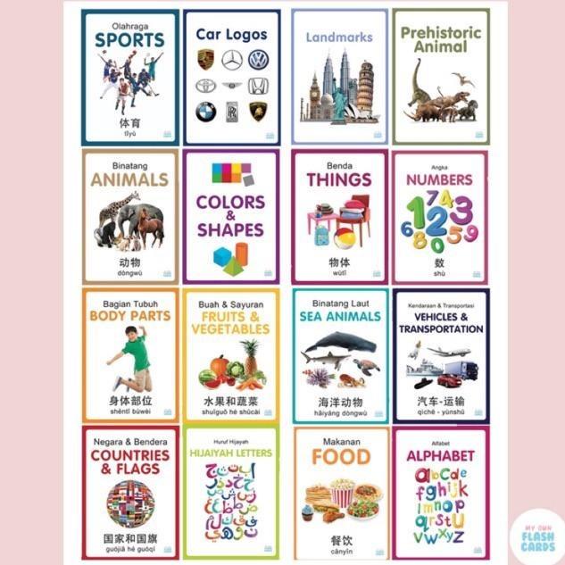 My Own Flashcards 3 Bahasa / Flash Card Animal, Body Parts, Kartu Pin Mainan Edukasi Flashcard Anak