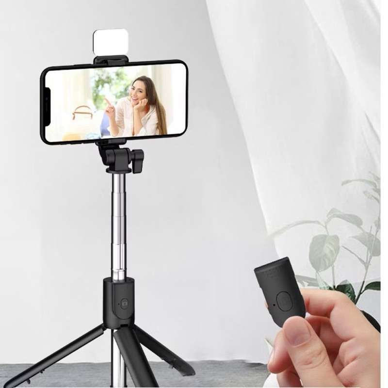 TERBARU TONGSIS Tripod Selfie Stick R1S 1.1m Bluetooth 3in1 With LED Flash And Remote