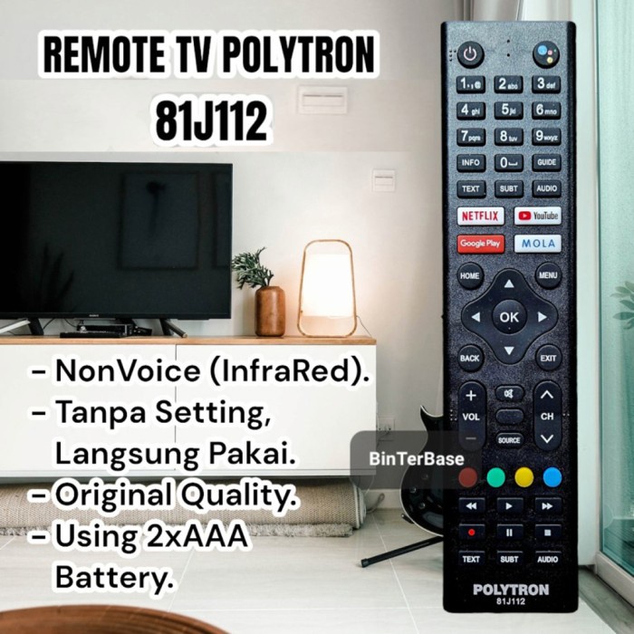 Remote remot TV Polytron LCD LED Android Smart TV 81j112 PLD 32AG9953 Non Voice Original Quality