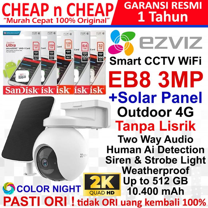 Ezviz EB8 + Solar 3MP 2K 4G Battery Camera - Smart CCTV Wifi Wireless Camera Smart IP Cam Hikvision